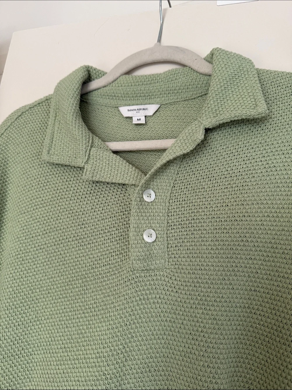 Banana Republic Men's Polo in Sage Green Textured Knit